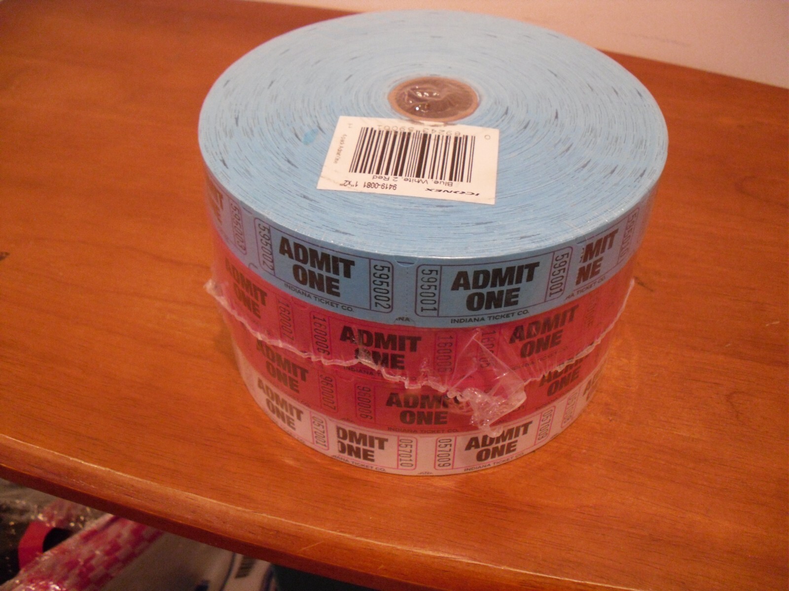 Admit-One Ticket Multi-USE-MULTI Pack 4 Rolls 2 Red 1 Blue 1 White 2000/Roll