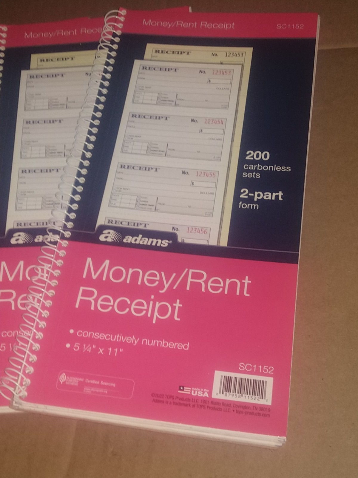 Adams Spiral Money Rent Receipt Books, 2 Part, 5-1/4″ x 11″, 5 Pack SC1152