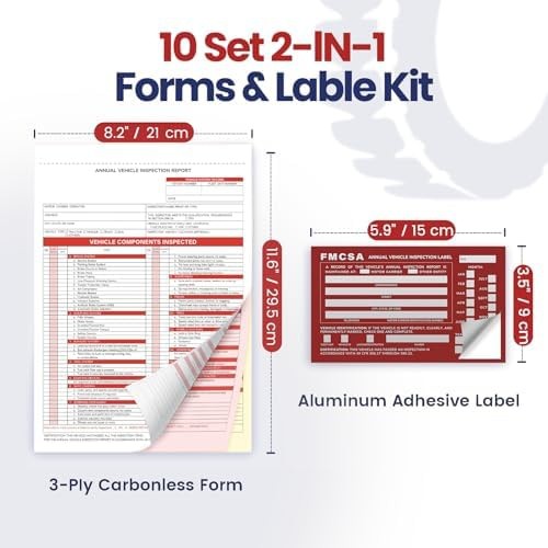 Annual Vehicle Inspection Record Kit – 3-Part NCR Forms (10 Sets) + High-Visi…