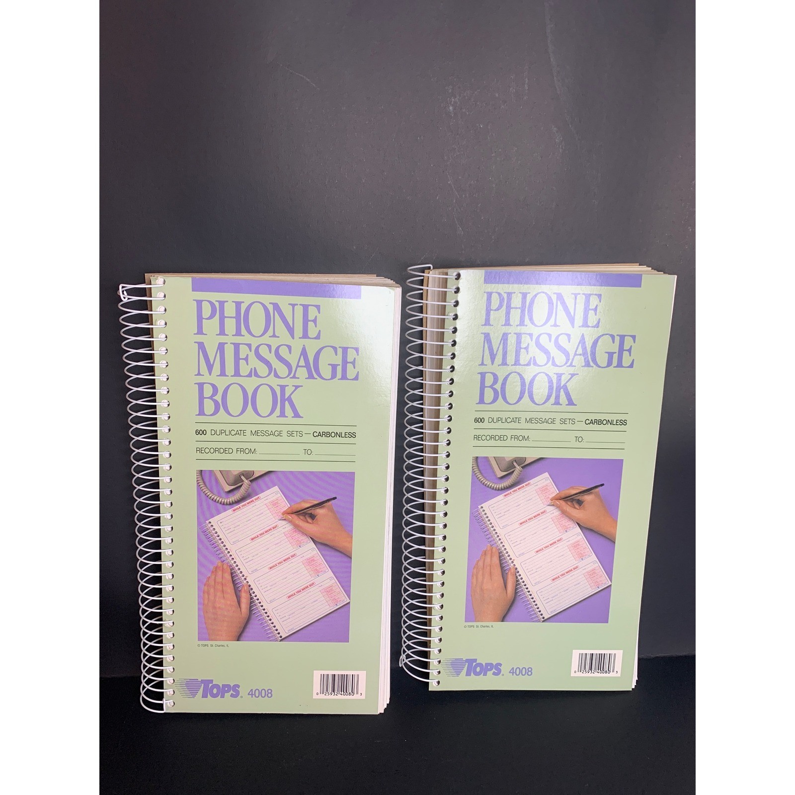 Vintage 2 TOPS 4008 Phone Message Book 600 Duplicate Sets Carbonless Spiral 90s