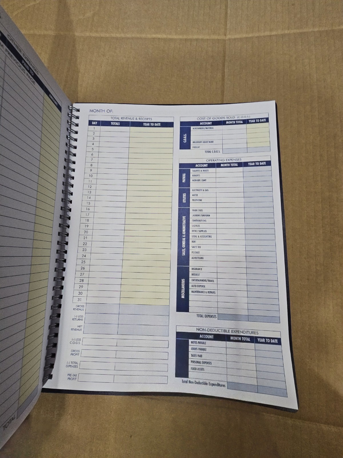 Adams Monthly Bookkeeping Record Book Undated 8.5×11 Spiral Bound AFR71