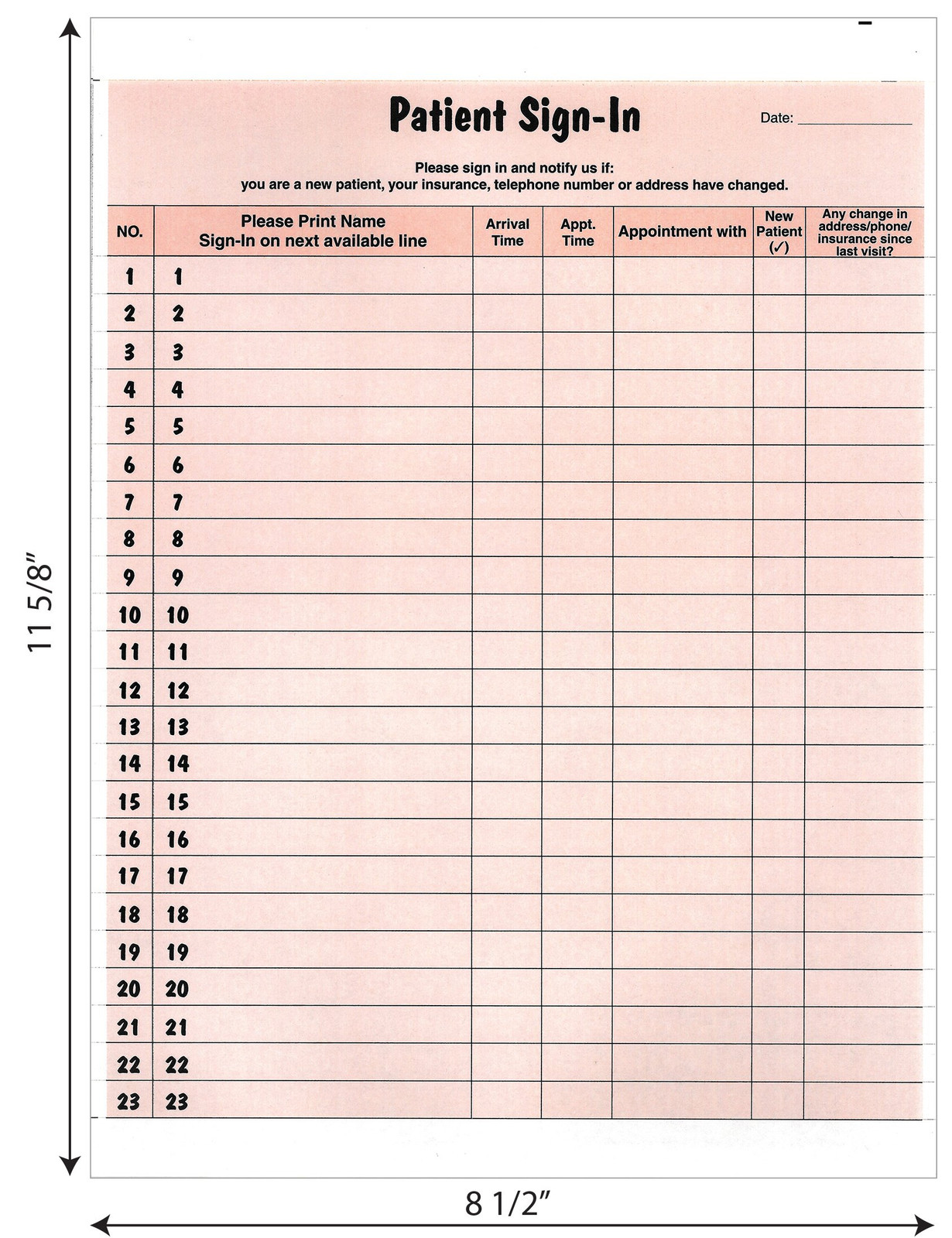 Salmon Patient Sign In Label Forms 250 Pack HIPAA Compliant Daily Log
