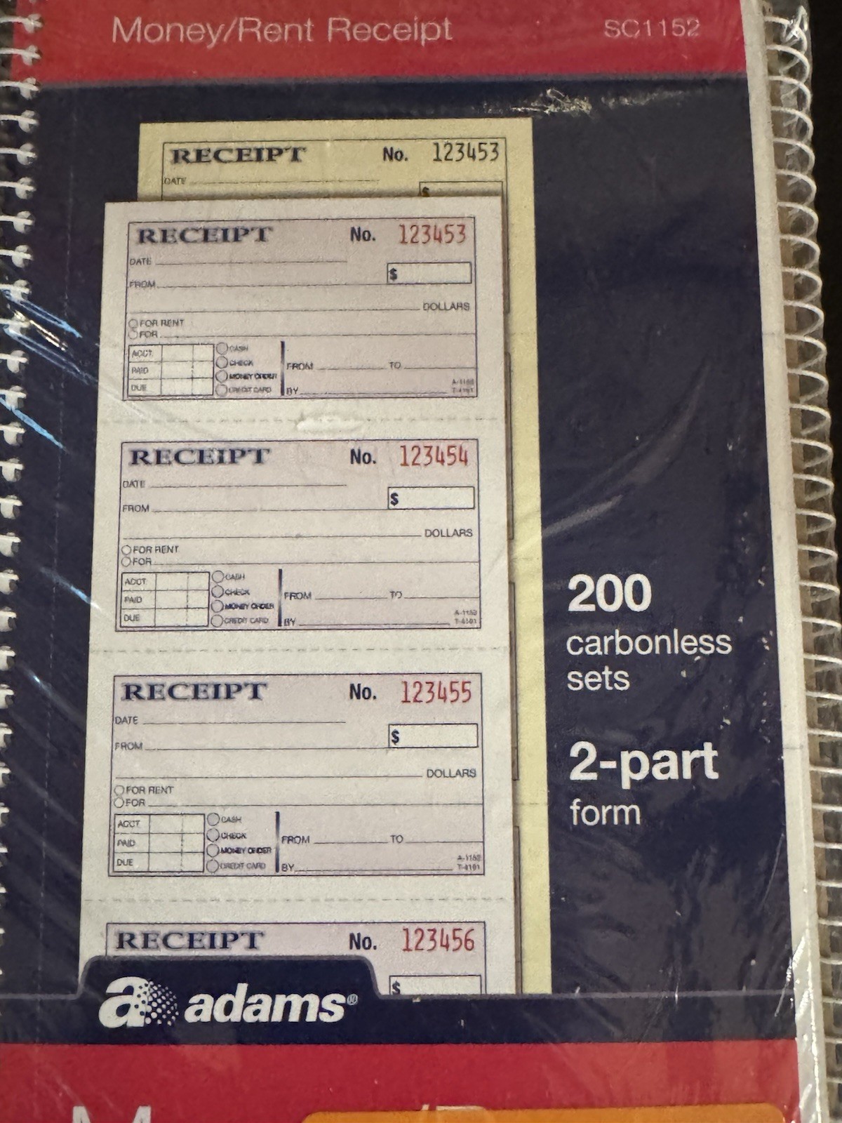Adams SC1152 Carbonless Receipt Book, 5 1/4″ x 11″, 2-Part, 200 Sets – 5 BOOKS
