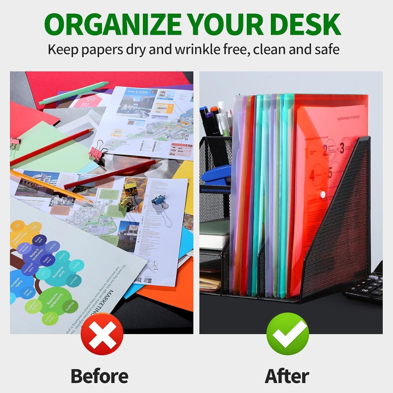LEOBRO Plastic File Folders, 12 PCS A4 Size Envelopes With Snap Multicolor