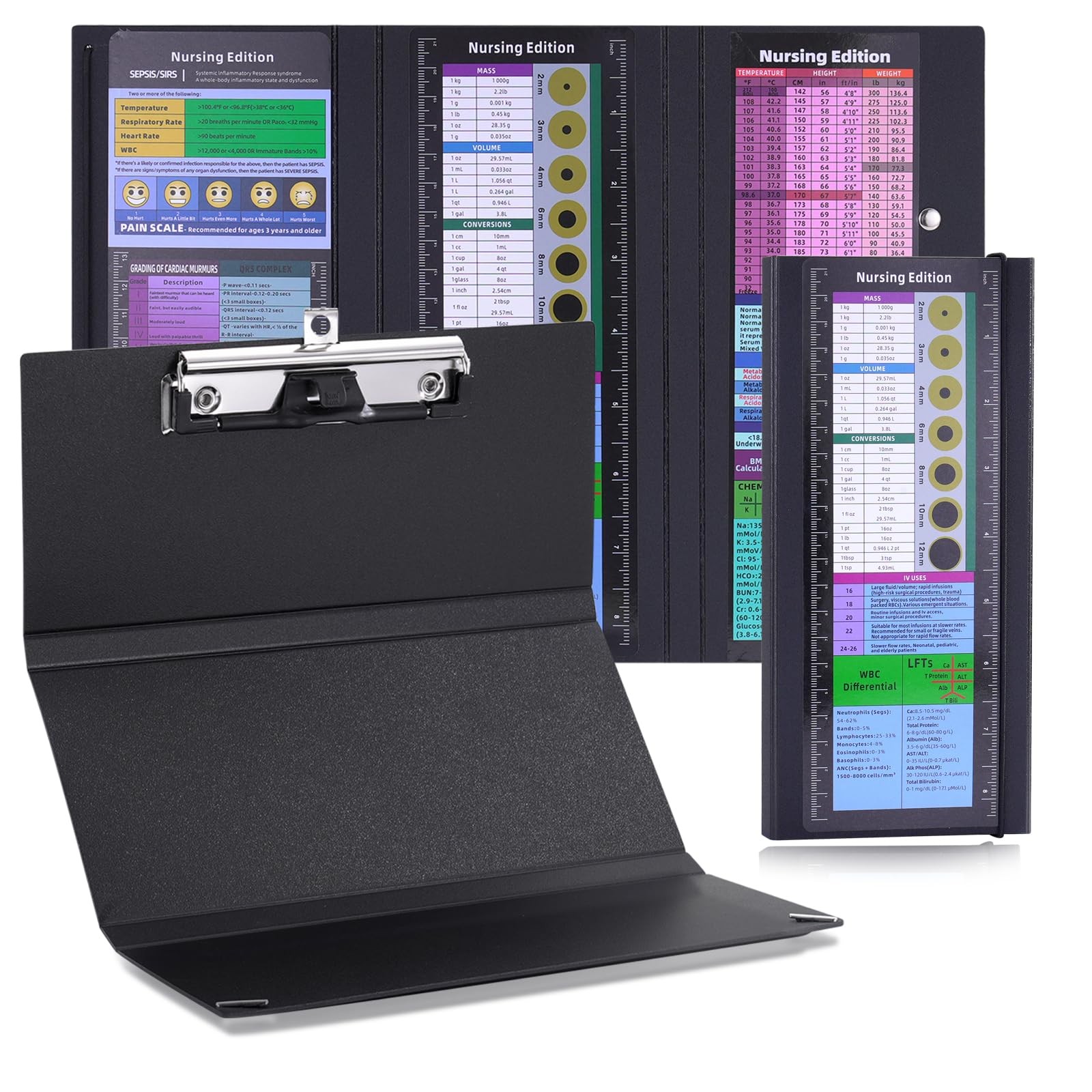 Foldable Thick Nursing Clipboard & Cheat Sheets, 2-Pack for Nurses & Black