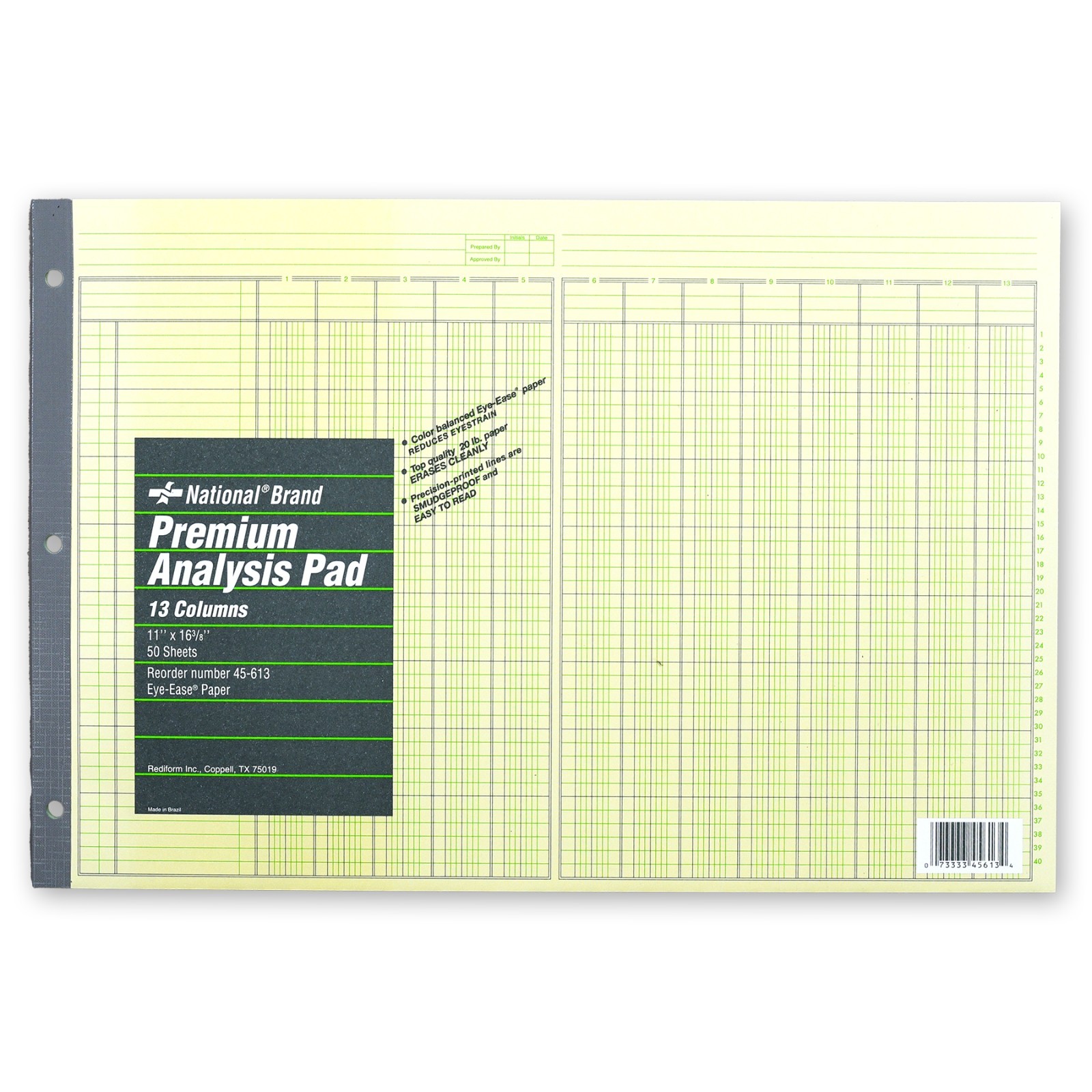 National Brand 45-613 Premium Analysis Pad, 13 Columns, 11 x 16-3/8″, 1 Pad
