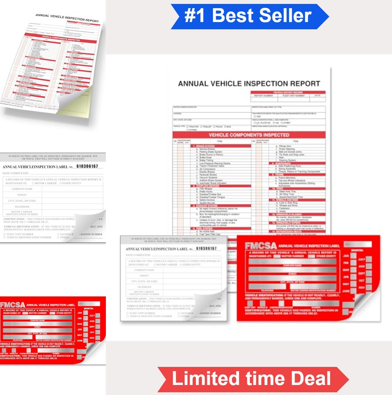 Annual Vehicle Inspection Report Forms Aluminum Labels Red DOT 25 Pack