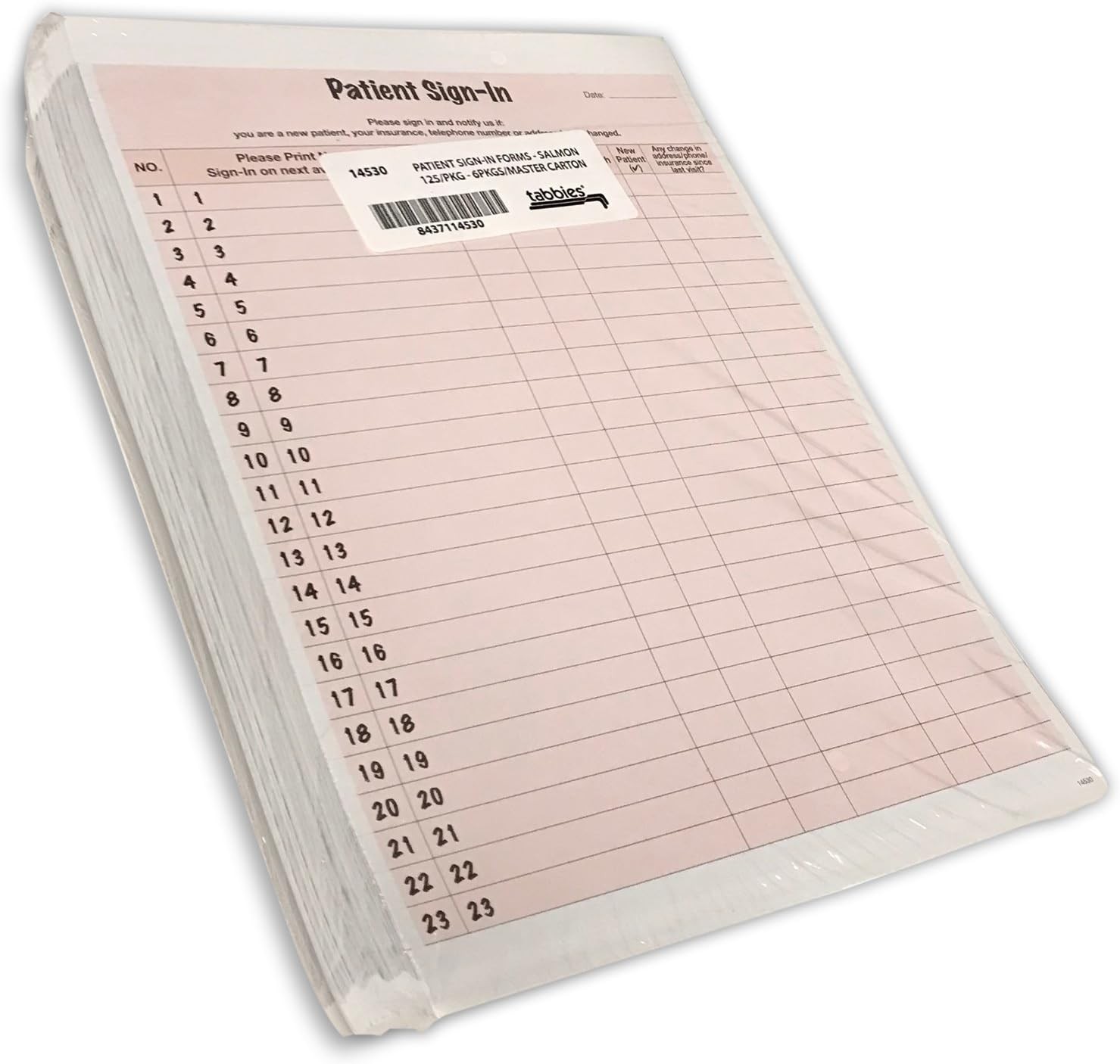 Tabbies Patient Sign-In Label Forms, 8-1/2″ x 11″ Form, Salmon, 23 Labels/Sheet,