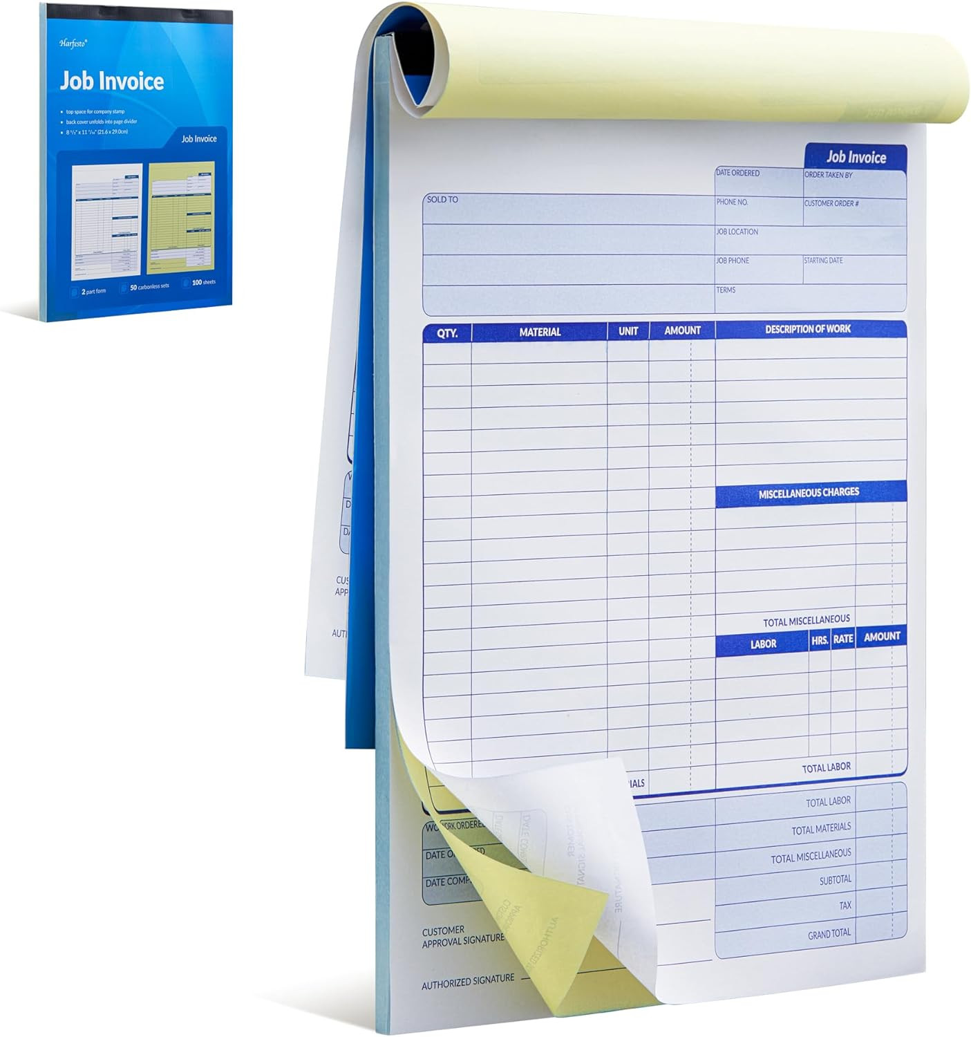 Job Work Order Forms, Large Size Contractor Invoice Book 8-1/2″ X 11-7/16″, Invo