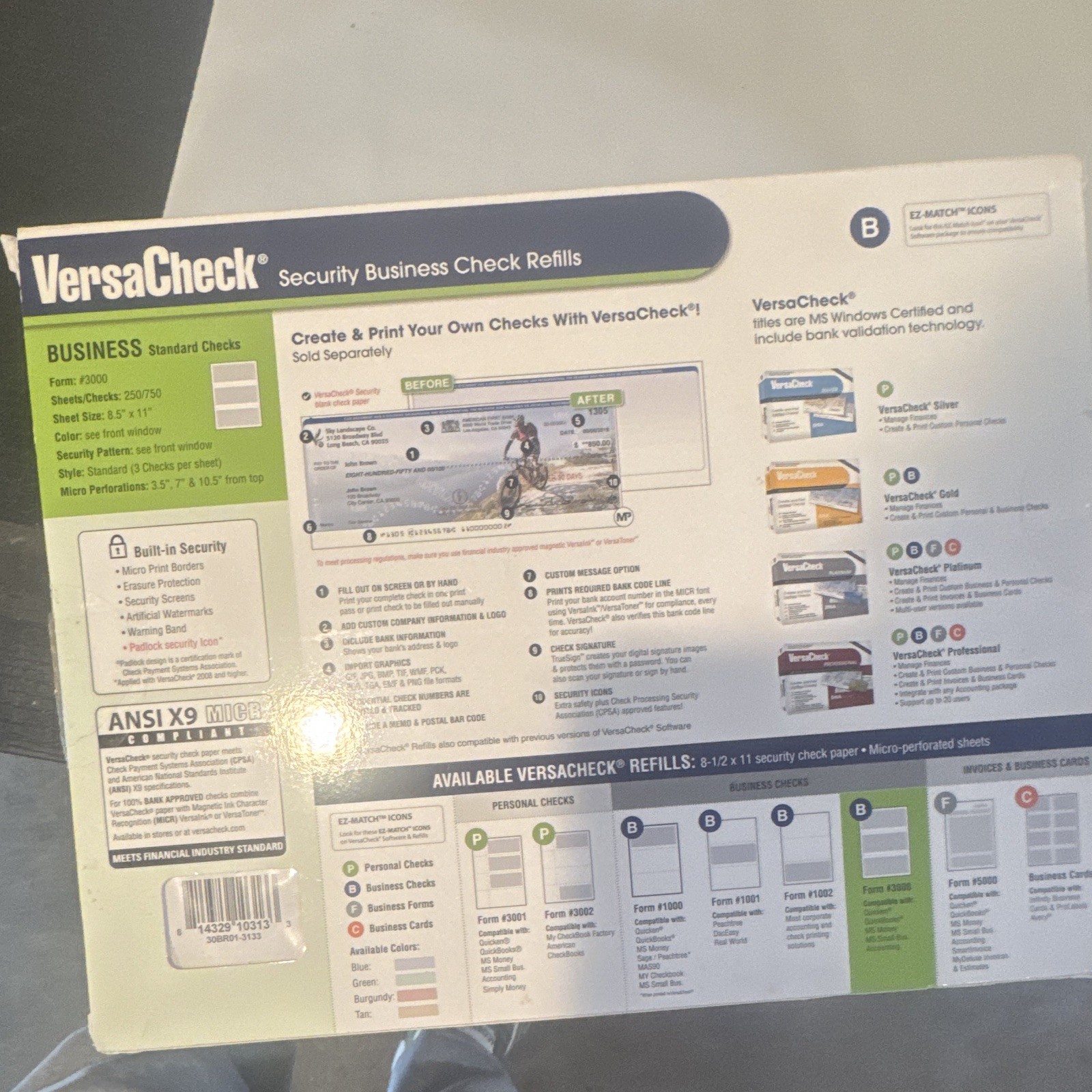 VersaCheck Security Business Check Refills Model #3000 250 Sheets 750 Checks