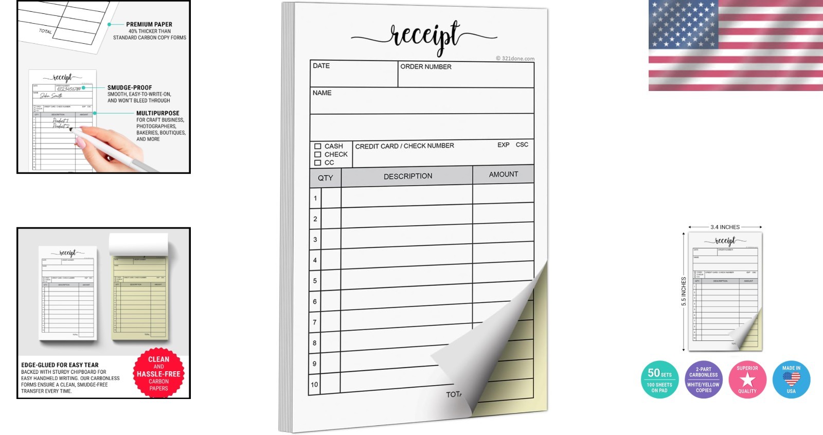Portable Carbonless Receipt Pad – 100 Pages for Retail Transactions on the Go
