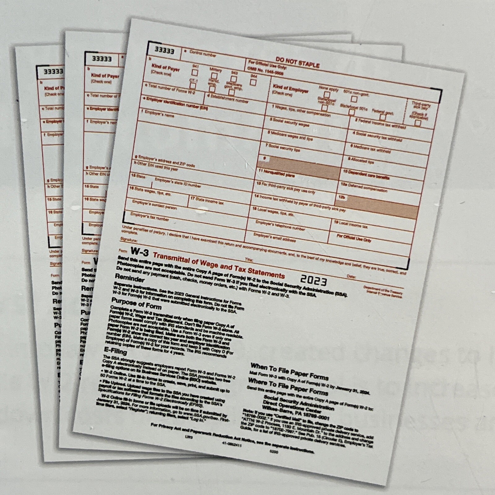 10-pack — 2023 W3 Transmittal Forms ONLY IRS Taxes Blue Summit Supplies NEW