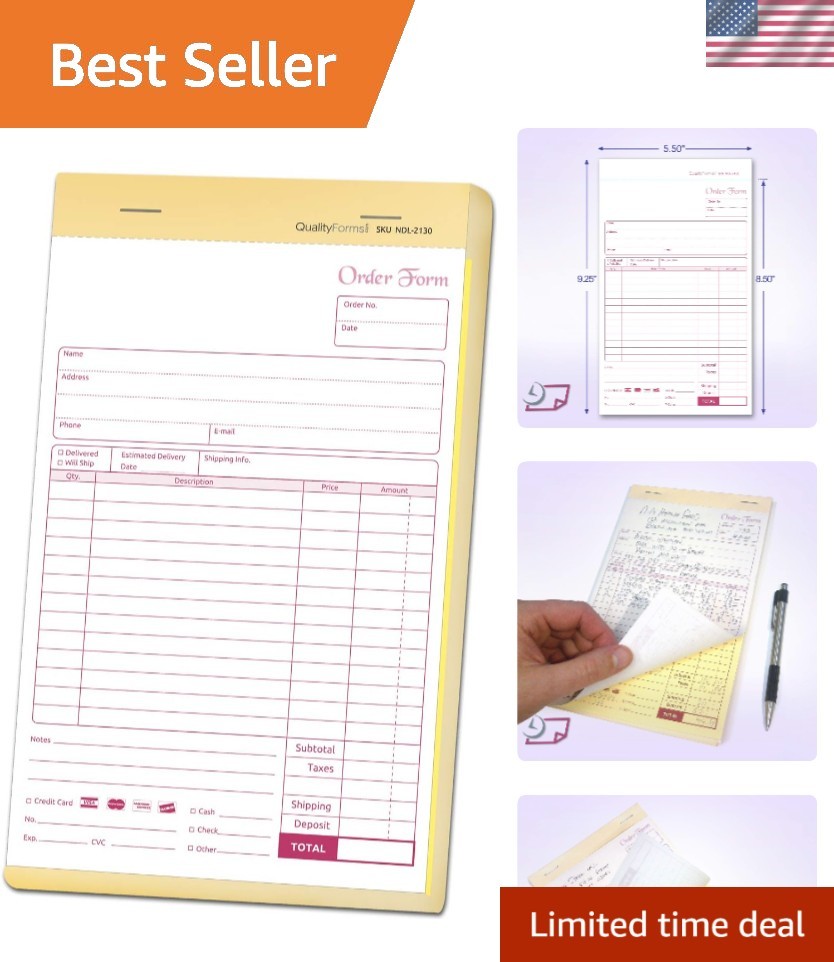 Wraparound NCR Order Forms – 50 Carbonless Sets, Perfect for Customer Orders