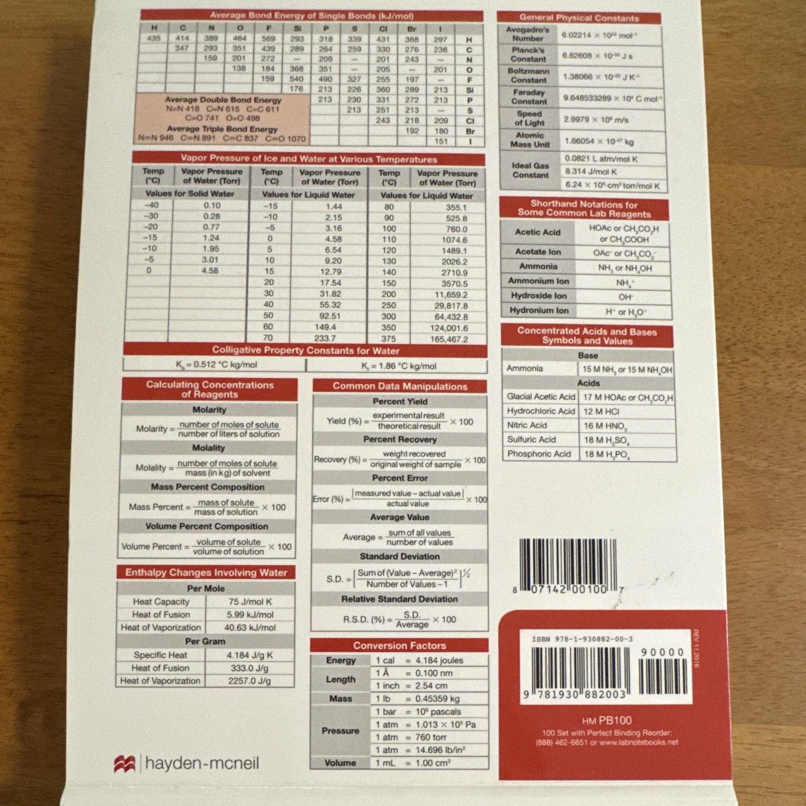 Hayden-McNeil Student Chemistry Lab Notebook PB100, 99 Duplicate Sets