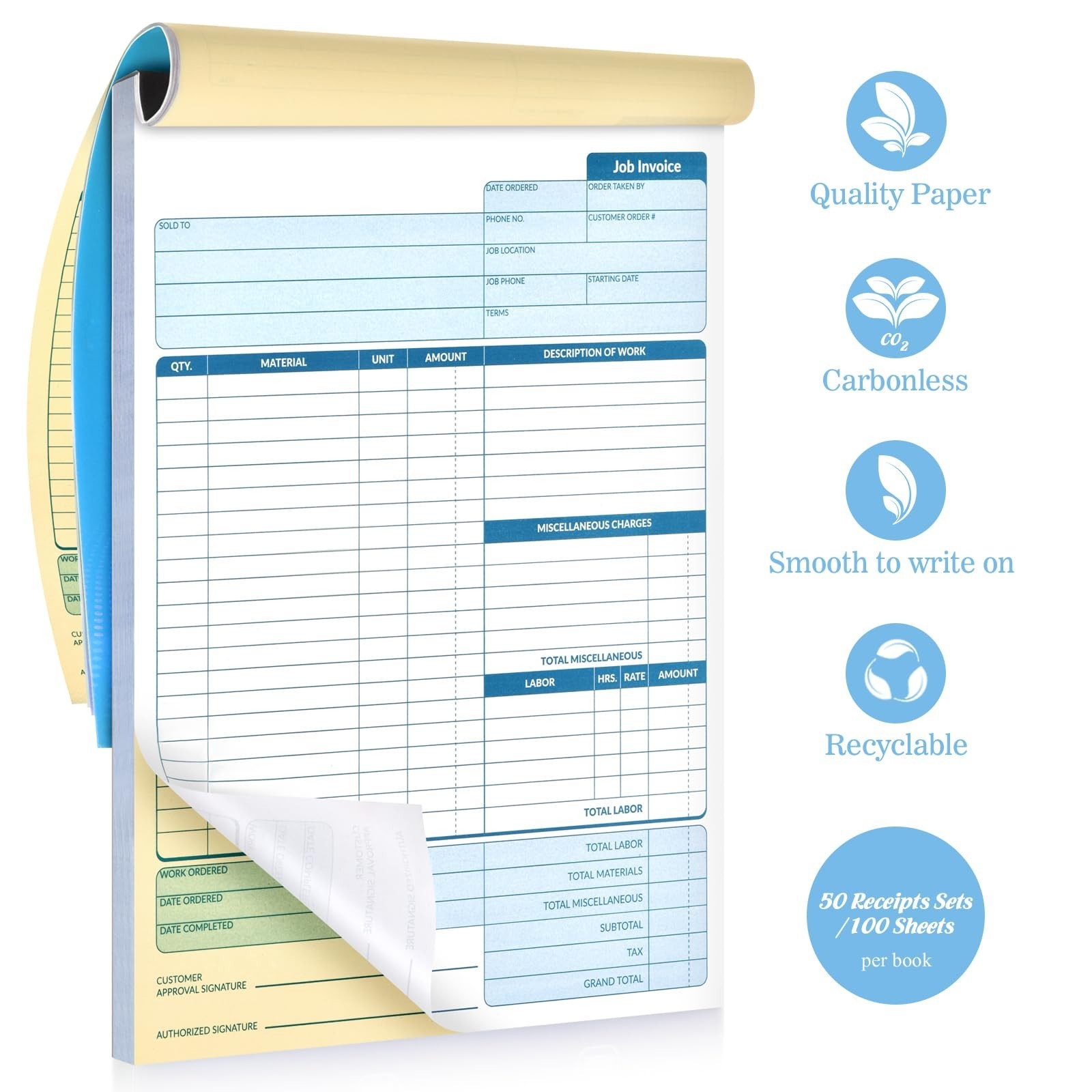 Large Job Work Order Forms, Job Invoice Forms/Receipt Book with Carbonless Co…