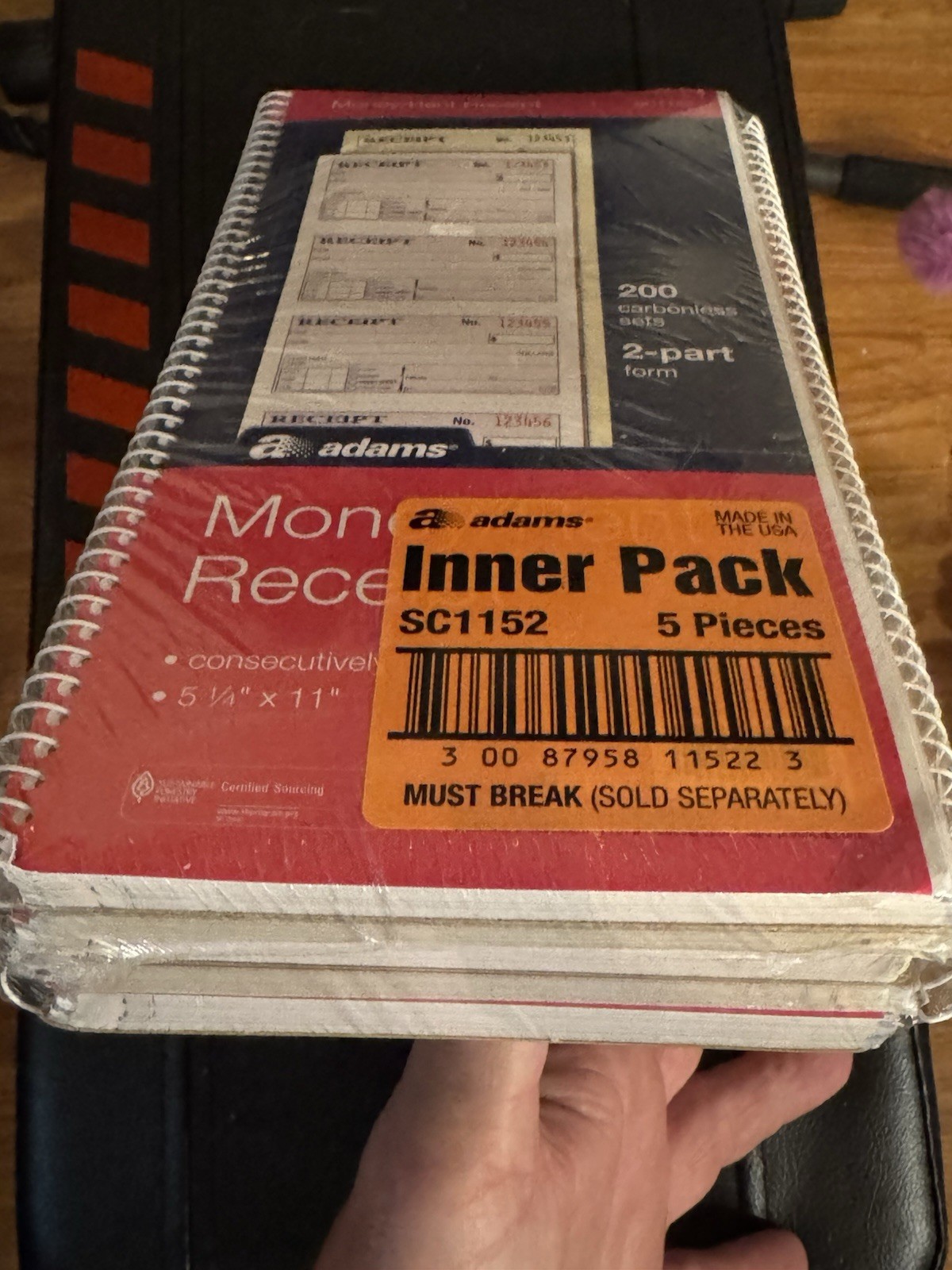 Adams SC1152 Carbonless Receipt Book, 5 1/4″ x 11″, 2-Part, 200 Sets – 5 BOOKS