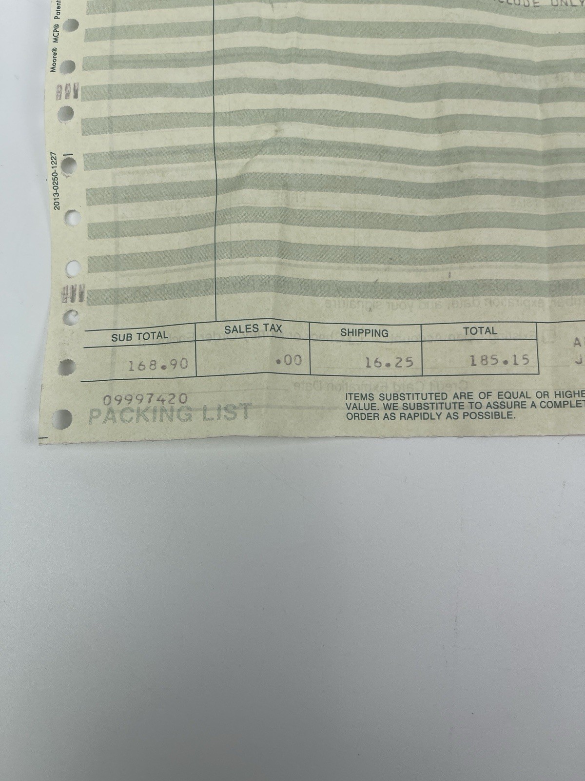 Vintage 1992 Alsto’s Handy Helpers Receipt Paper Manifest Work Order