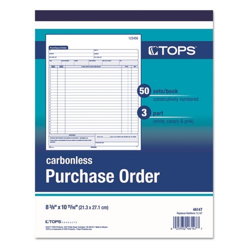 TOPS Purchase Order Book, 22 Lines, 3 Part Carbonless, 8.38×10.19, 50 Form Total