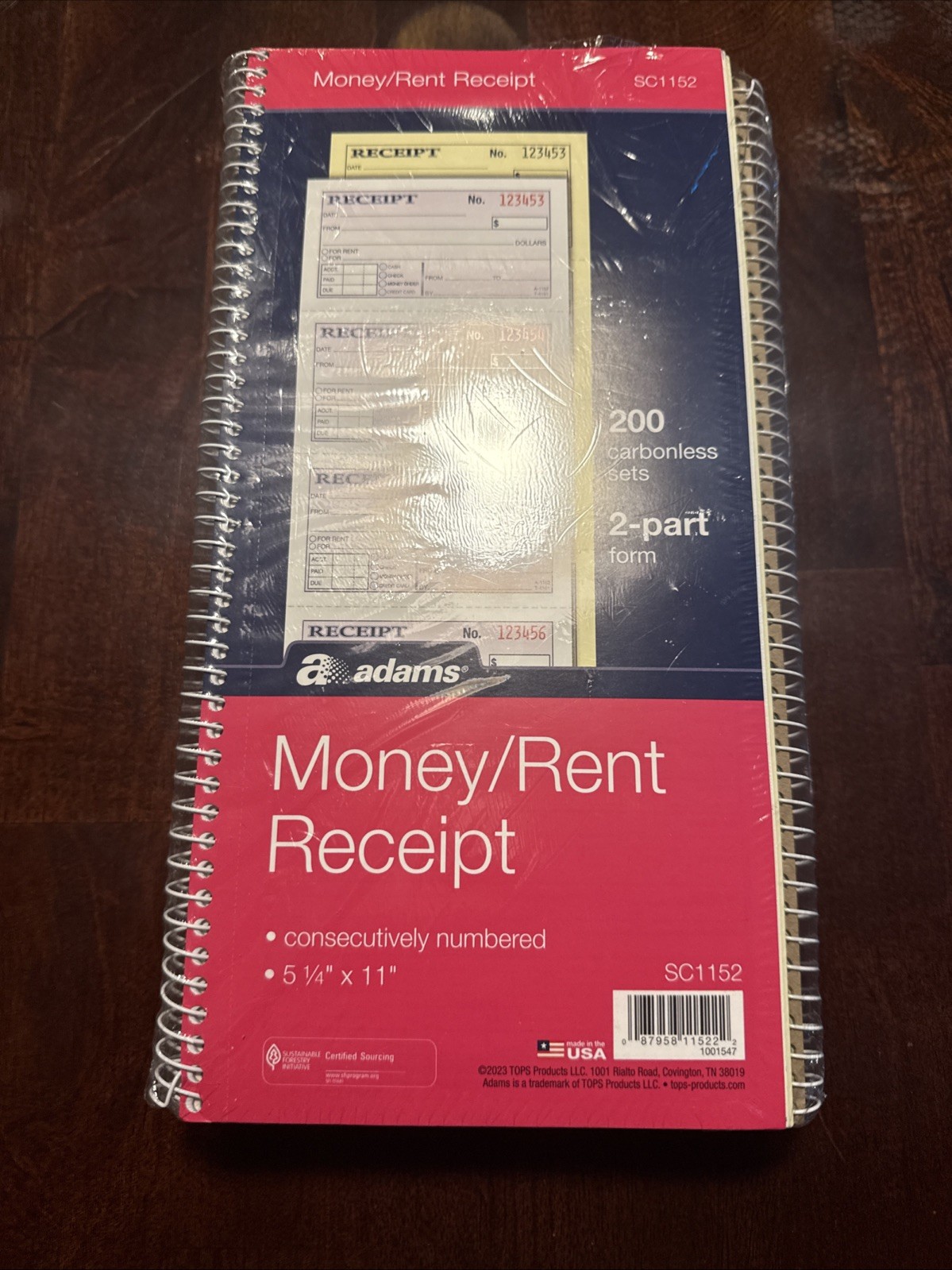 Adams Money Rent Receipt Book 5-1/4 X11 5 Books Included 200 Sets In Each Box.