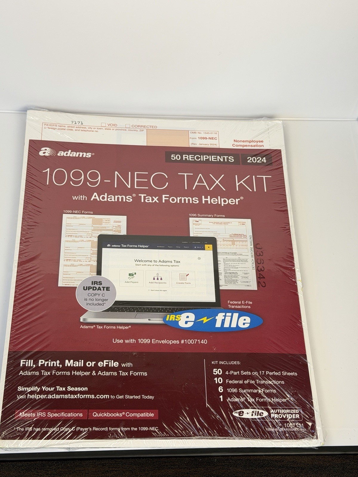 2024 1099 NEC Tax Kit 50 Recipients, 4 Part Sets, 10 Fed eFile, 1099 Envelopes