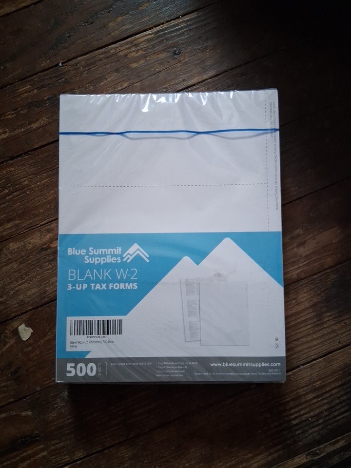 Blue Summit Blank W-2 3-UP Tax Forms 500 Employee Sets Perforated Laser Inkjet