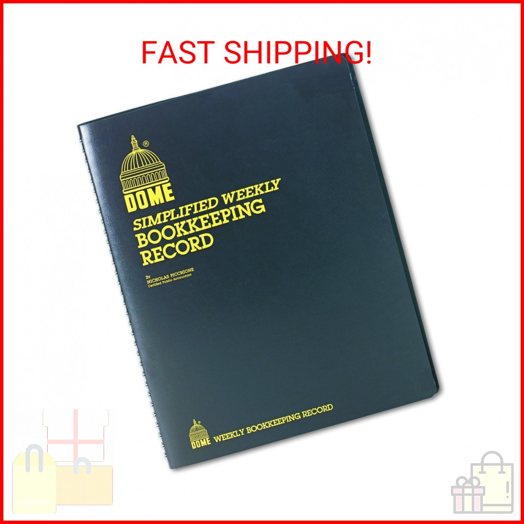 DomeSkin Dome DOM600 Bookkeeping Record Book Weekly 128 Pages 9 x11 Inches, Brow
