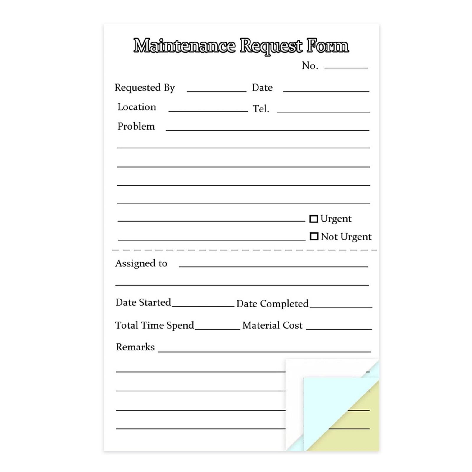 300 Sets Maintenance Request Forms, 3 Part Carbonless, 6 Pack 5.5 x 8.5 WHITE