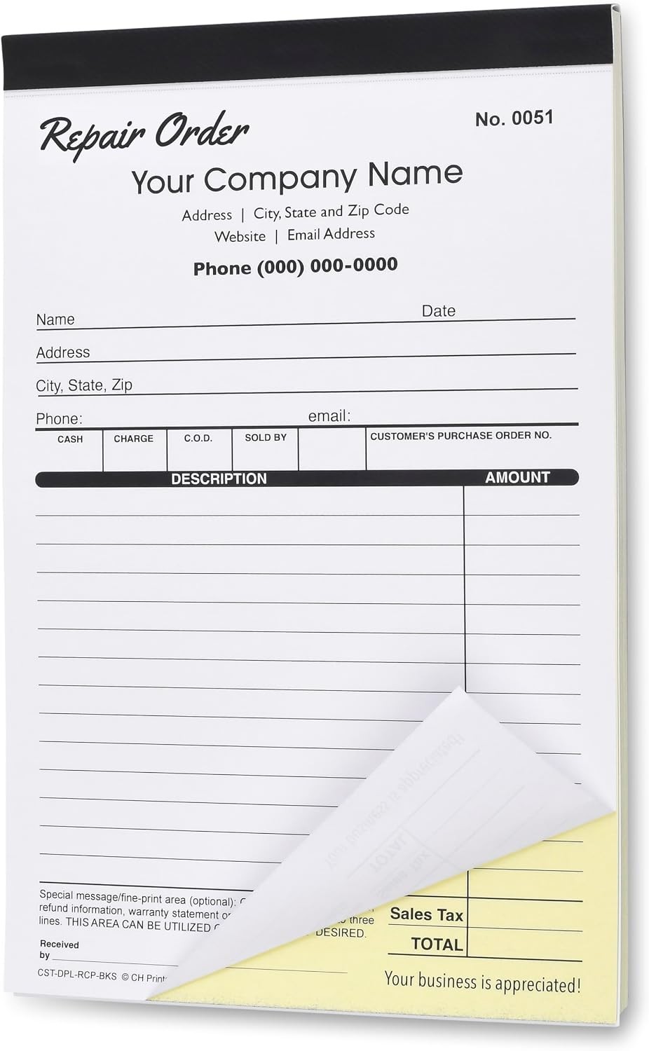 Custom Duplicate Receipt Books W/ Your Company Name. 2 Books 100 Sets Numbered.