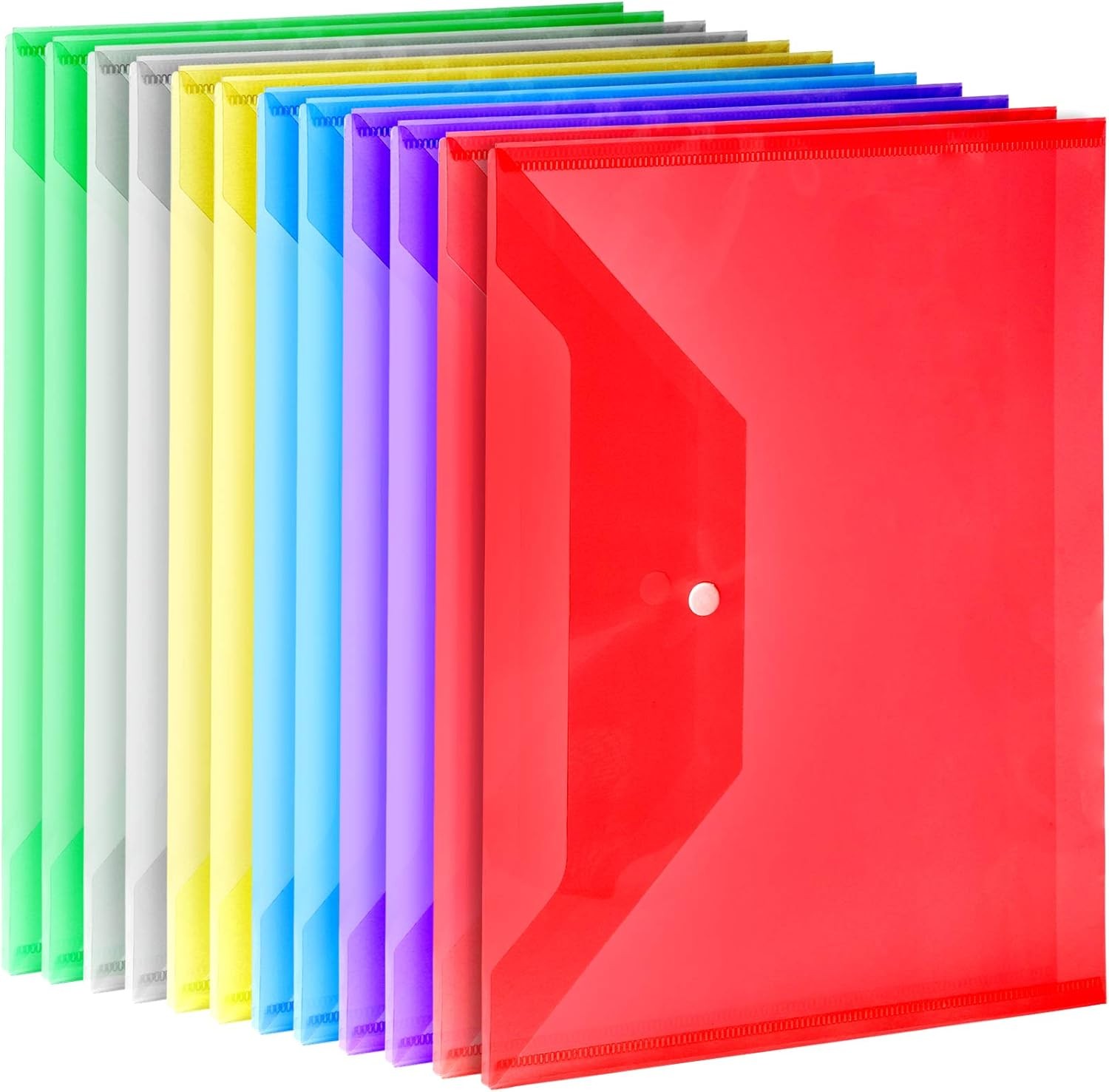 LEOBRO Plastic File Folders, 12 PCS A4 Size Envelopes With Snap Multicolor