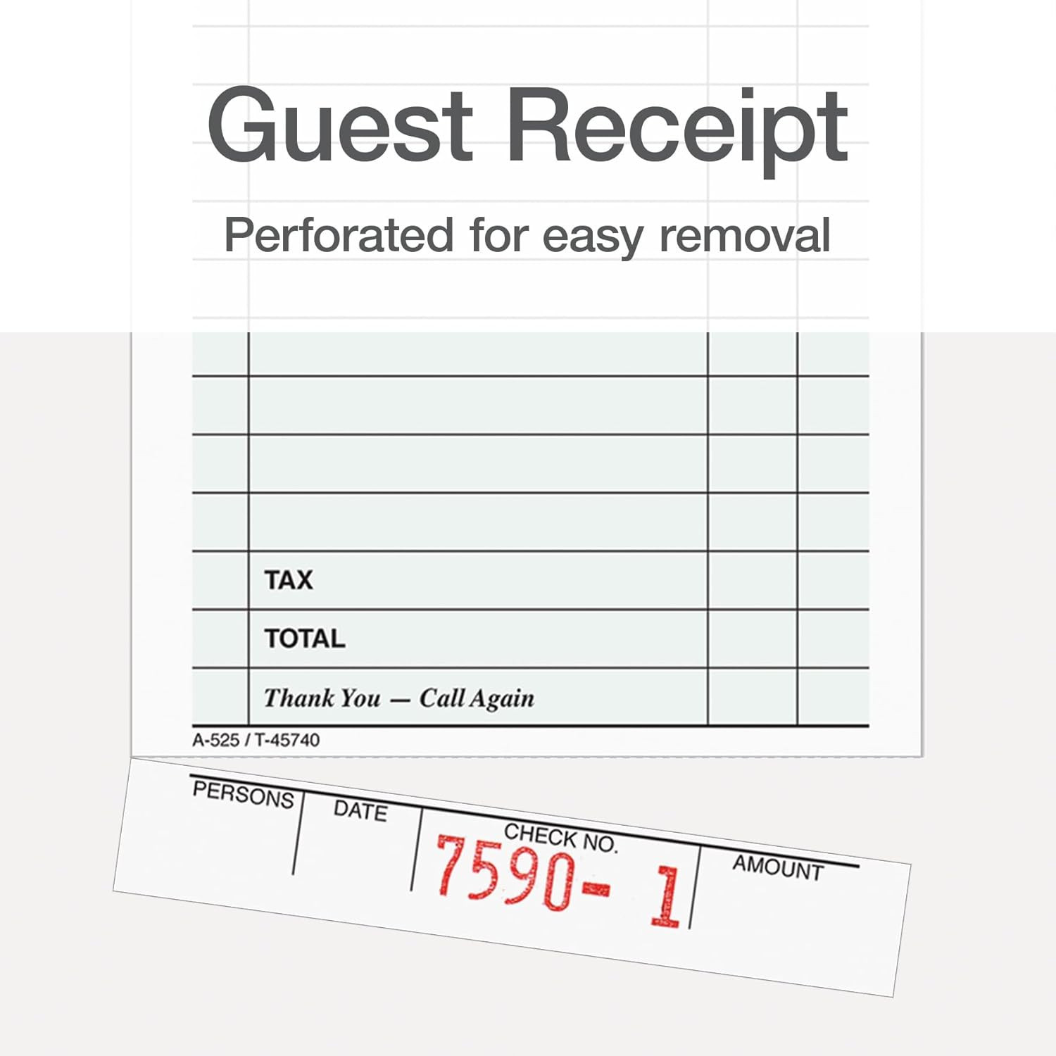 Guest Check Pads, Single Part, Perforated, White, 3-2/5″ X 6-3/4 “, 50 Sheets/Pa