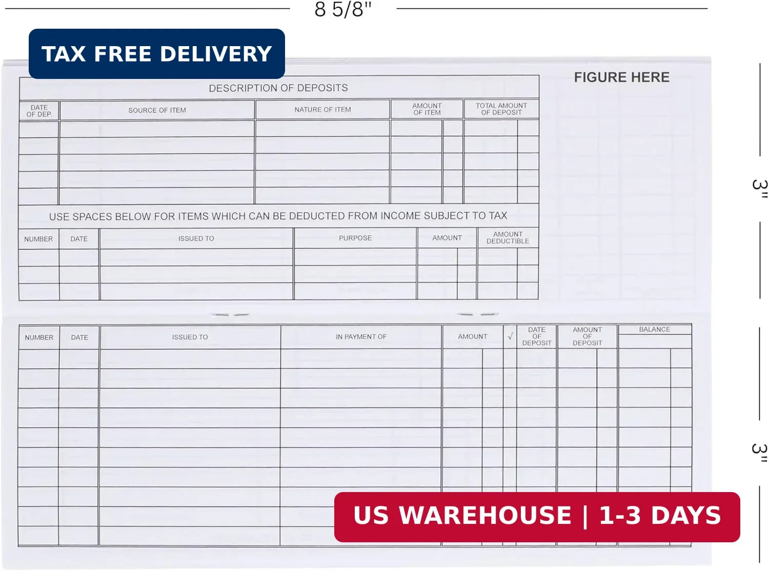 Business Check Register Book – 30 Double-Page Ledger Spreads – 8.625 x 3 Inches,
