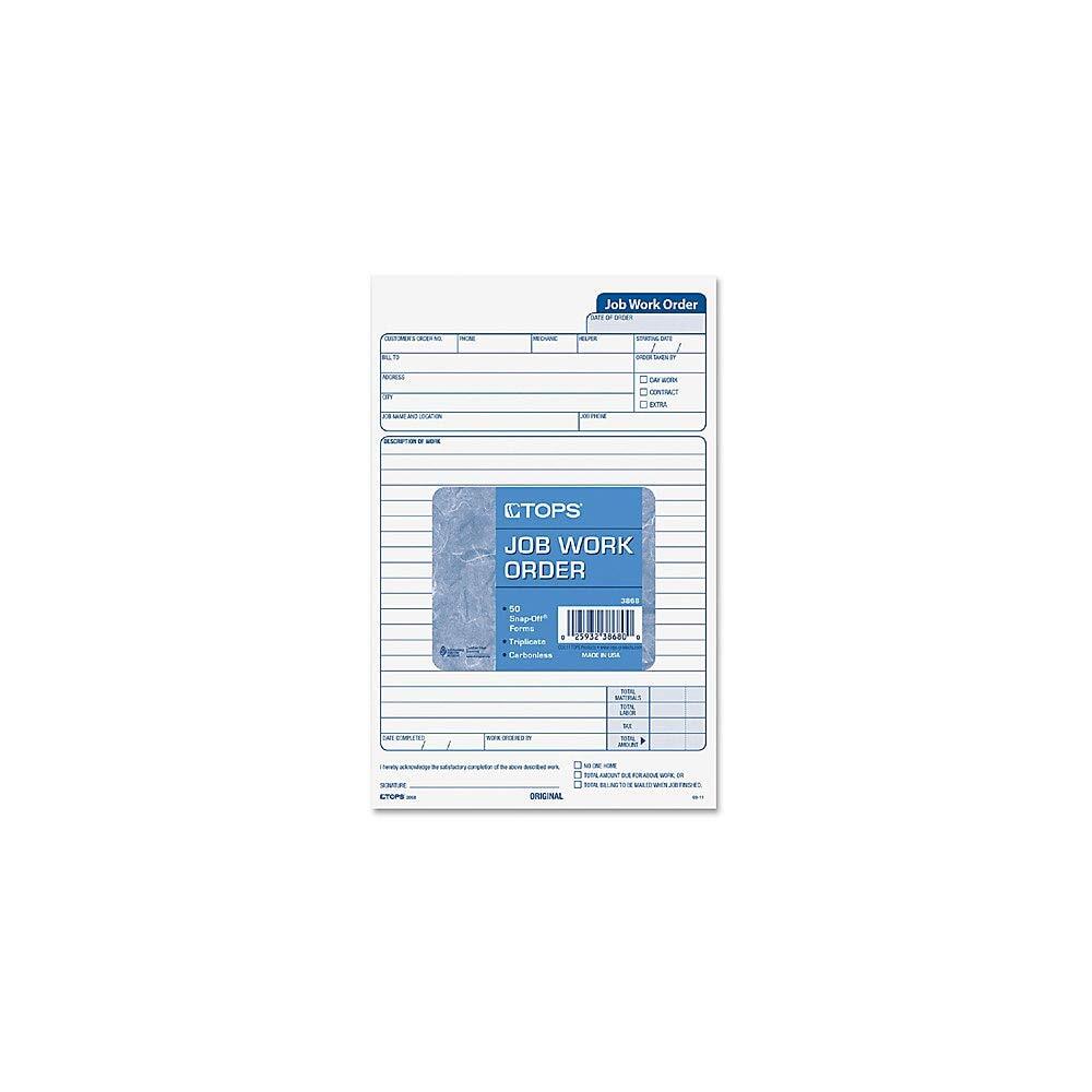 TOPS 3868 Snap-Off Job Work Order Form 5 2/3″ x 8 5/8″ Three-Part Carbonless …