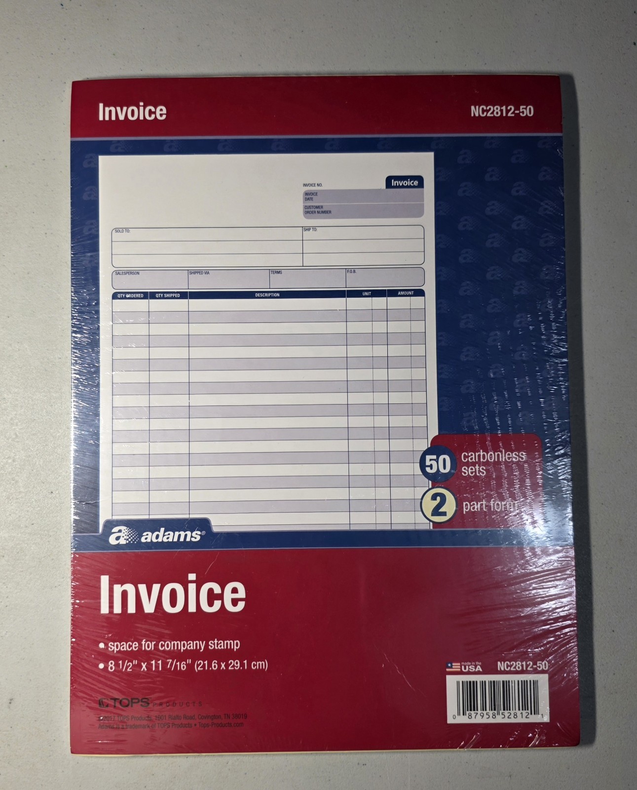 Adams Invoice Sets, 2-Part Carbonless, 8-1/2″ X 11-7/16″, NC2812-50 & NC2812