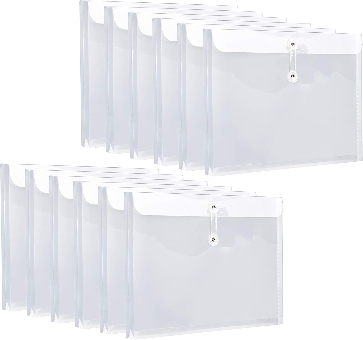 12 Pack Plastic Letter Size Envelopes with Button & String Tie Closure, 1-1/6″ E