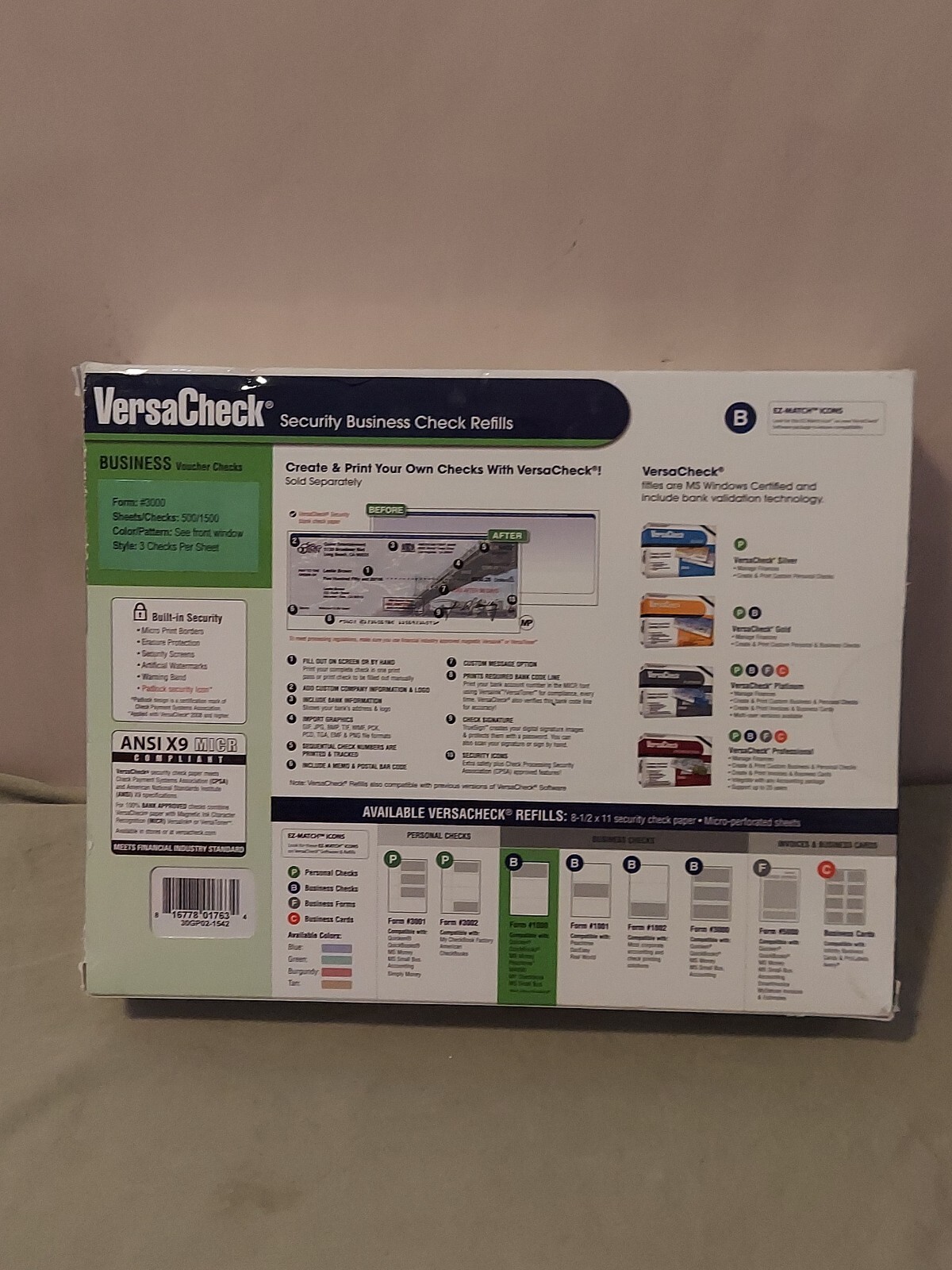 VersaCheck Security Business Check Refills Form #3000 Business Standard -500 PGS