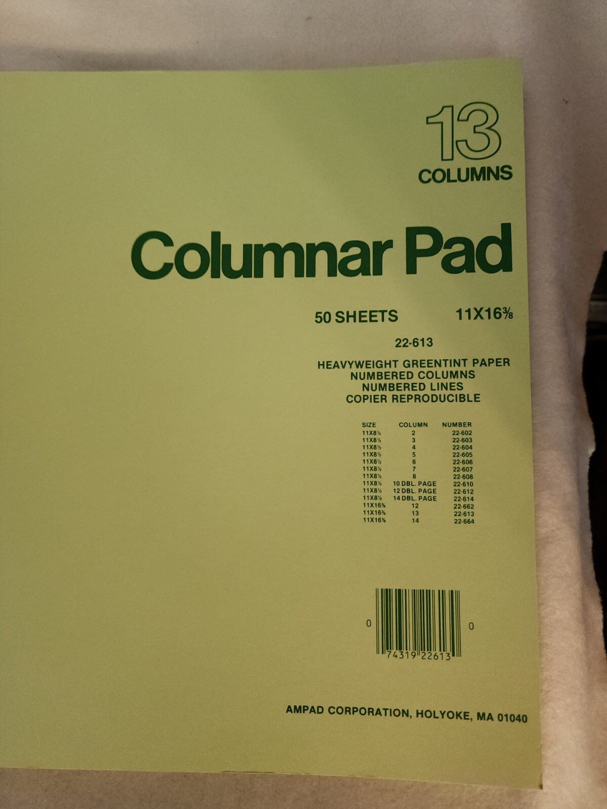 Ampad Columnar Pad 13 Columns 11″ x 16 3/8″ 3-ring Ledger paper 2 Pack #204181
