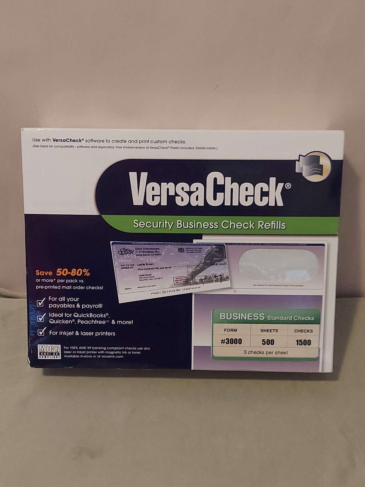 VersaCheck Security Business Check Refills Form #3000 Business Standard -500 PGS