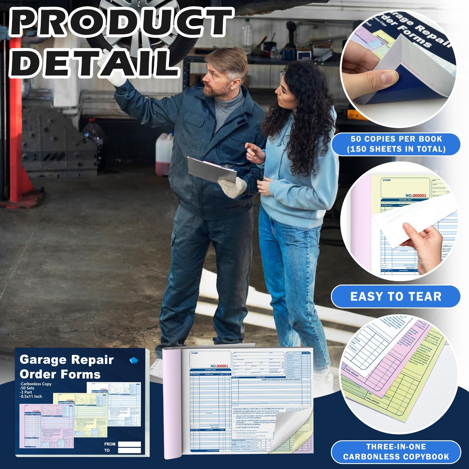 100 Sets Carbonless Auto Repair Order Forms 8.5×11″ – Garage & Mechanic Use