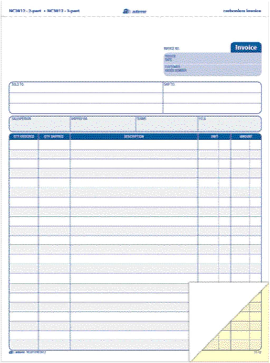 Invoice Unit Set, 8.5 X 11.44 Inch, 2-Part, Carbonless, 100-Pack, White and Cana