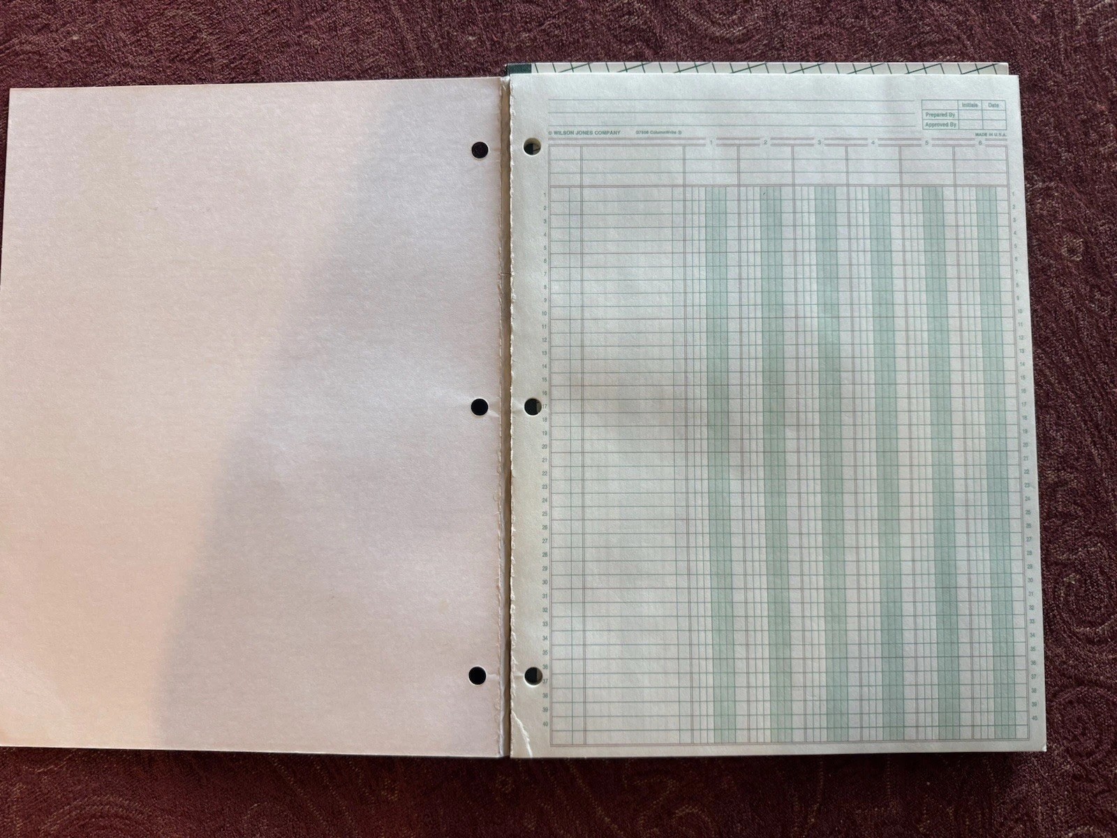 Wilson Jones Columnar Pad 50 Sheets 6 columns 11×8.5″ 3 Punched Accounting Bk