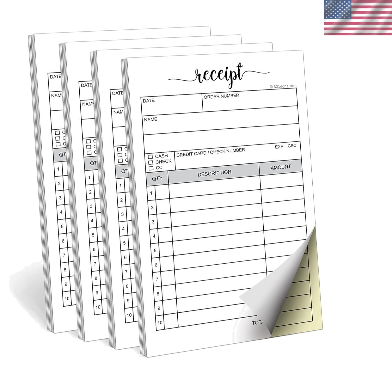 321Done 4-Pack Carbonless Receipt Pad – 3.4×5.5 Duplication for Small Business