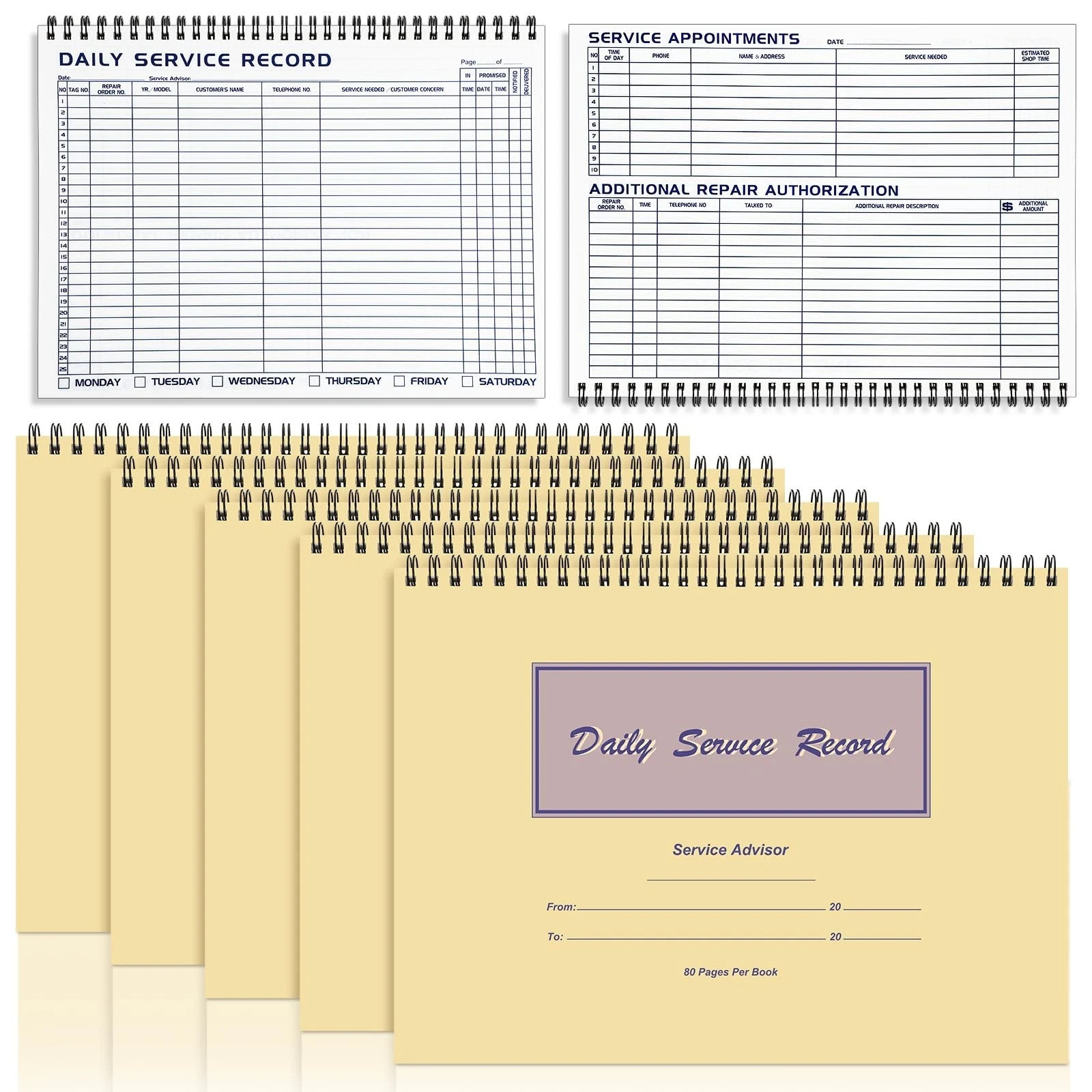 Saypacck 5 Pcs Daily Service Record Book 8.5 x 11 x 11 inches, Yellow