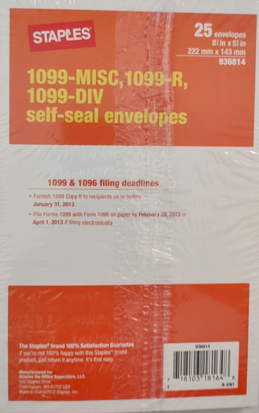 1099 – Misc, 1099-r, 1099-div Self Seal Envelopes/25 Pack