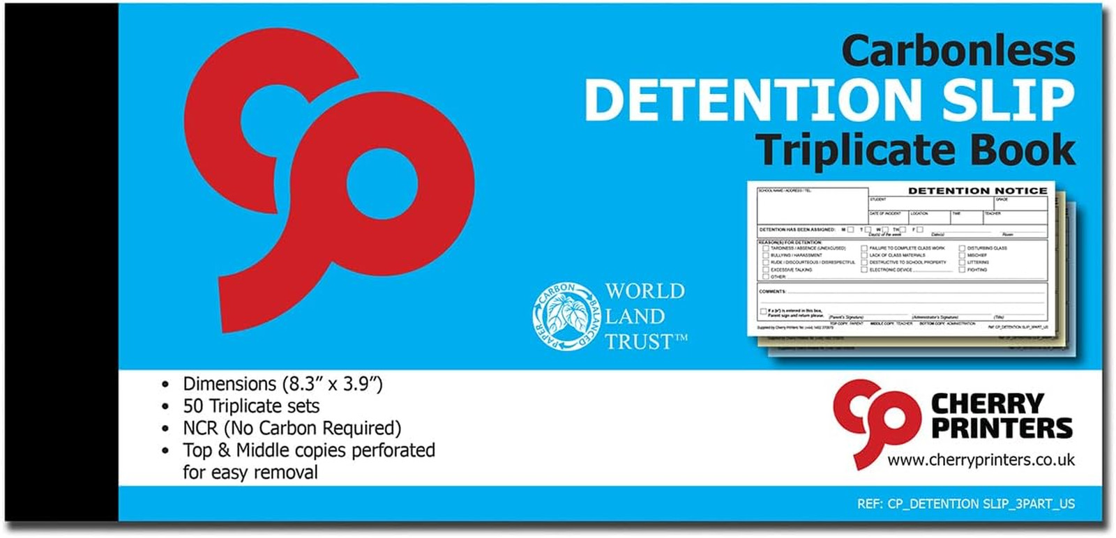 Cherry Detention Slip for Schools 3pt (8.3 inches x 3.9 inches) 50 Triplicate Co