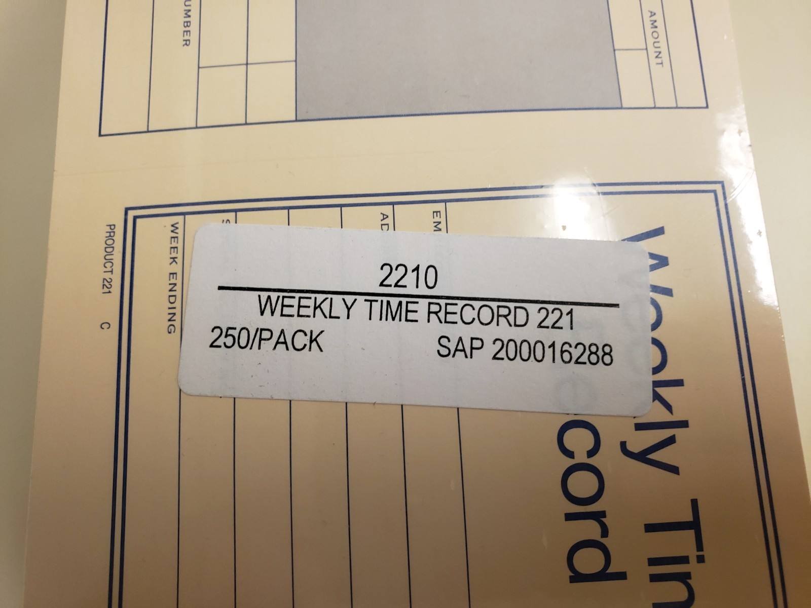 500 Weekly Time Record 221 2 packs/250 each