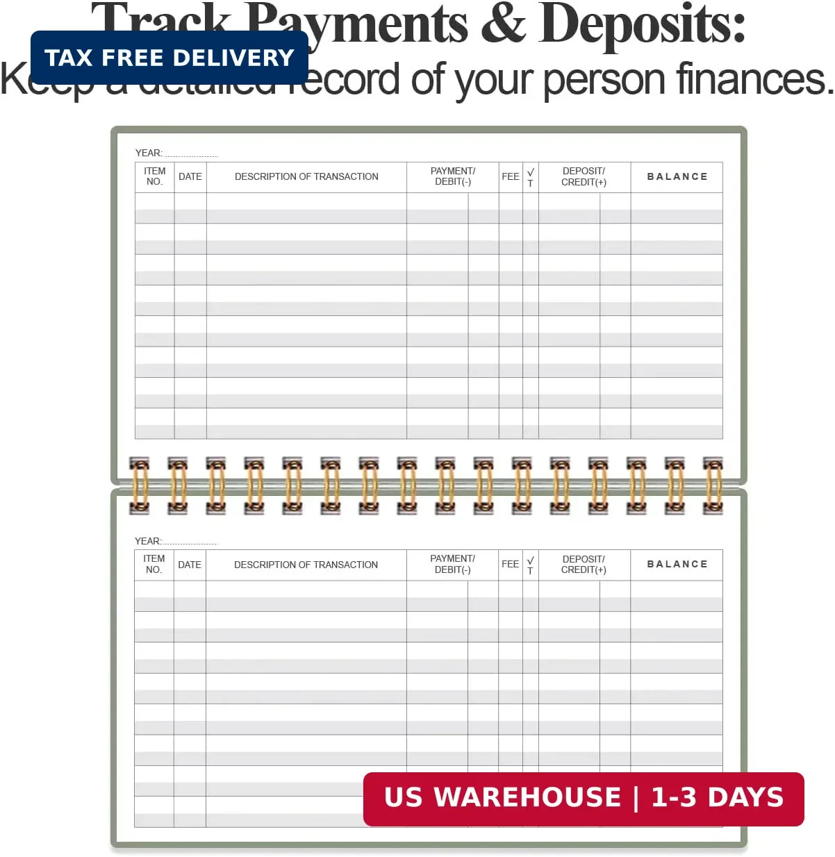 Check Registers for Personal Checkbook – A6 Blank Ledger Transaction Registers f