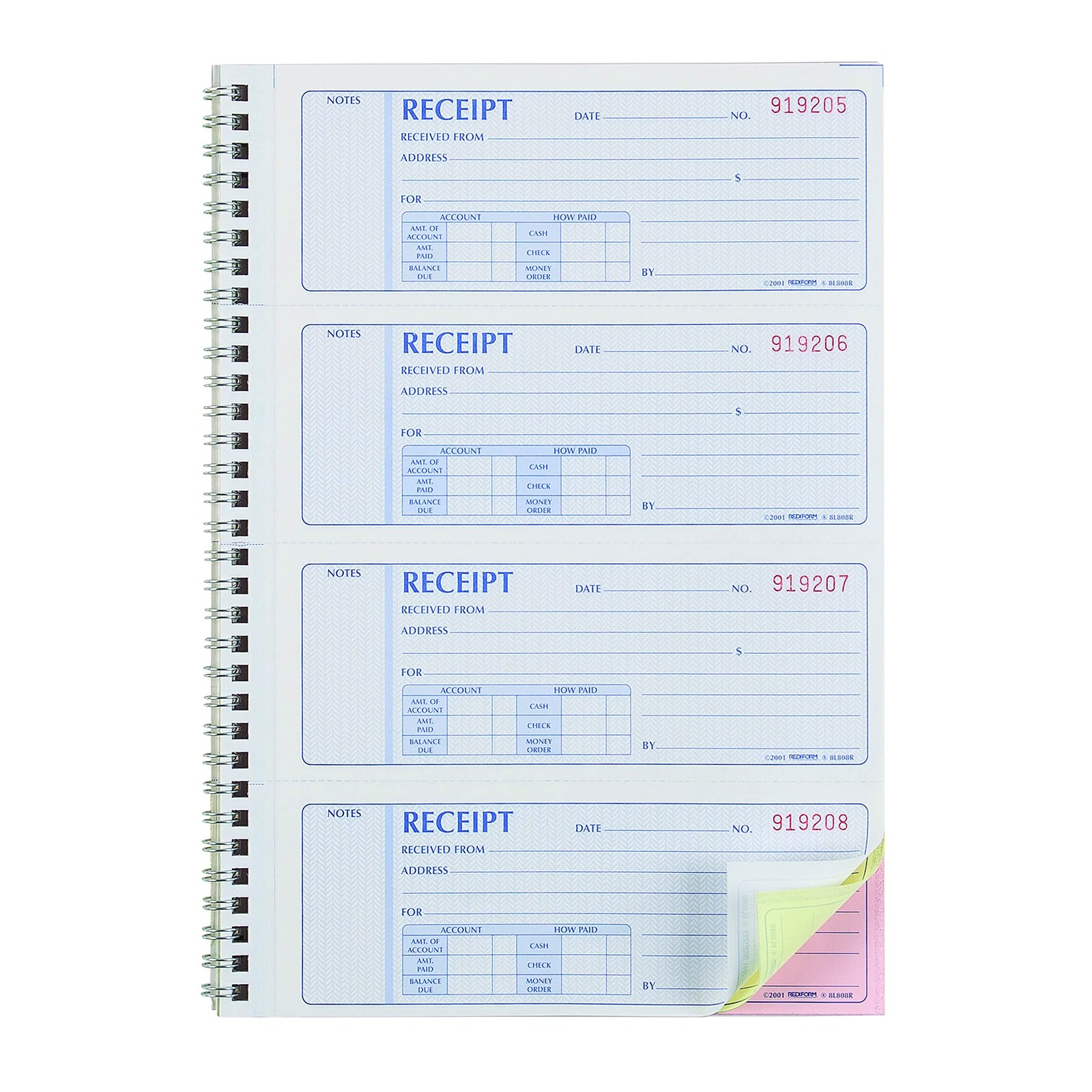 Formguard 8L808R Money Receipt Book 100 Receipts Fits 2.75×7 Inch 4 PCS