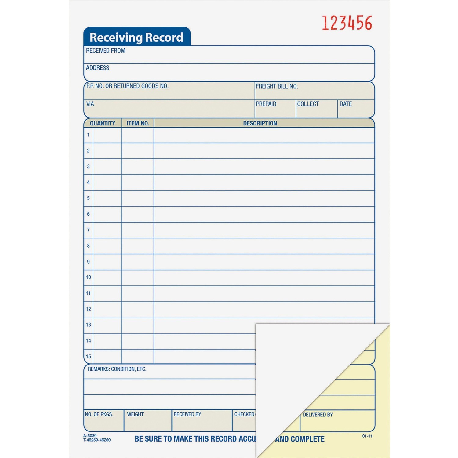 Adams DC5089 Receiving Record Book 50 Sheets Carbonless 8.43″x5.56″