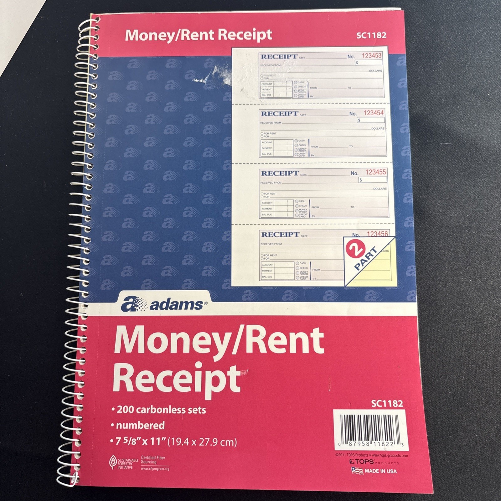 Adams Money Rent Receipt Books for Business, 2 Part Carbonless