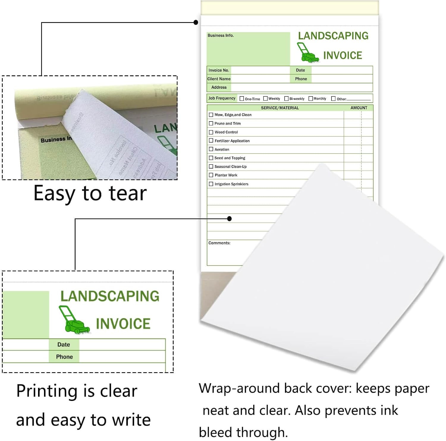 200 Sets Garden Service Invoice Receipt Book, 2-Part Carbonless Landscaping Invo